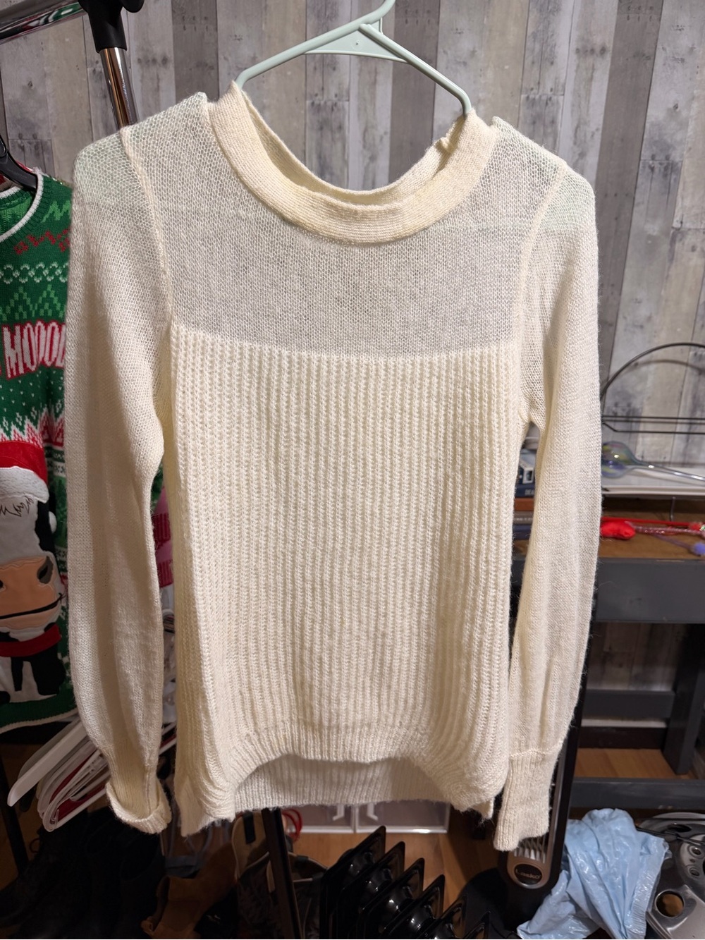 Ella Moss Cream Ribbed Crewneck Sweater